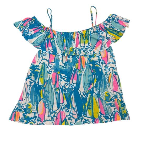 Lilly Pulitzer Tamiami Off Shoulder Preppy Beach Floral Ruffle Top Size Small - Picture 3 of 5